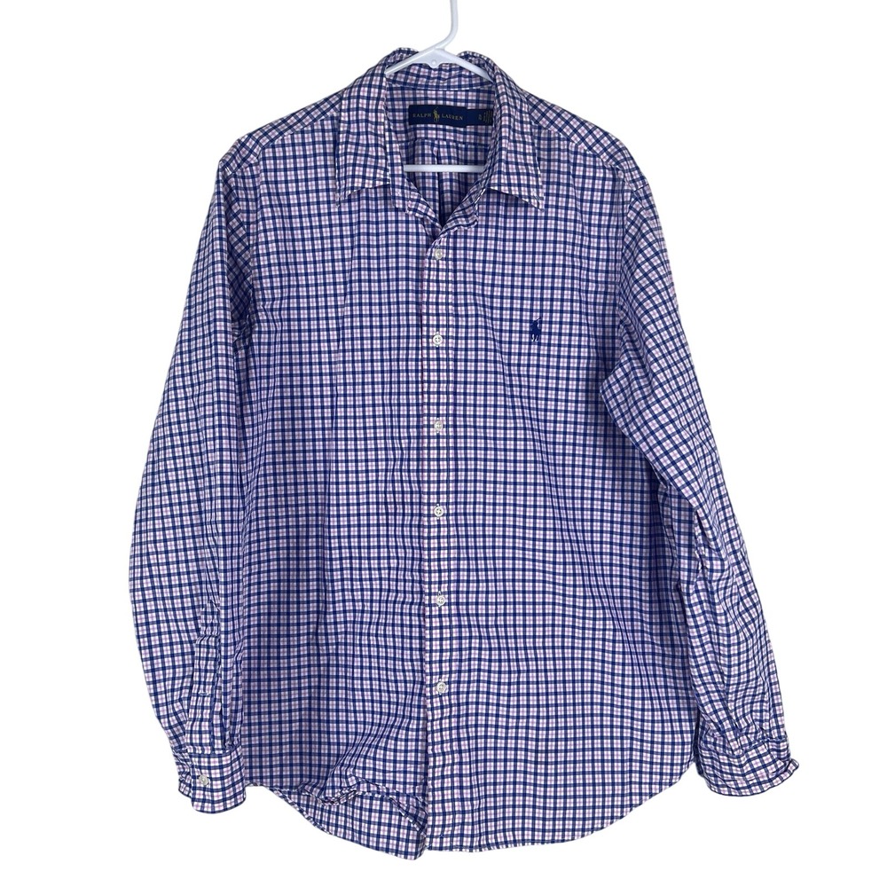 Ralph Lauren‎ Button Down Mens XL Shirt Blue Pink Gingham Plaid Preppy Cotton